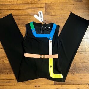 Too Tang • Large • Black W/ Color Block • Bling Diamond Stones • Jumpsuit • New
